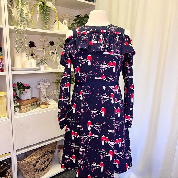 Draper James Love Birds Cold Shoulder Blue Dress - Picture 2 of 16